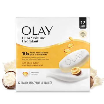 Olay front packaging showing Ultra Moisture beauty bar and benefits