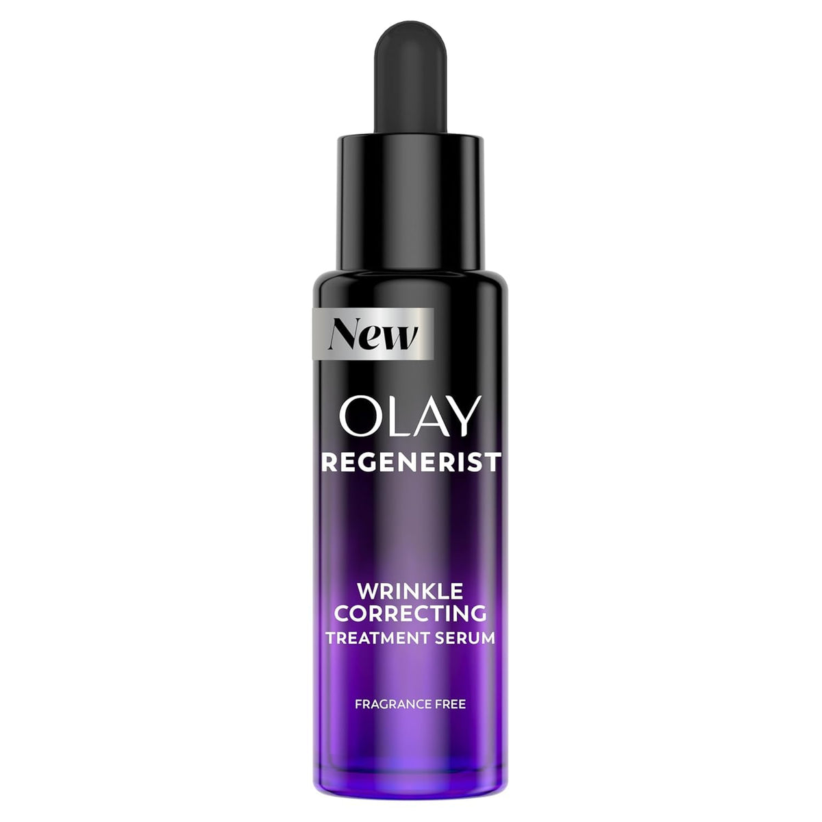 Olay front packaging showing bottle and branding for quick identification and trust