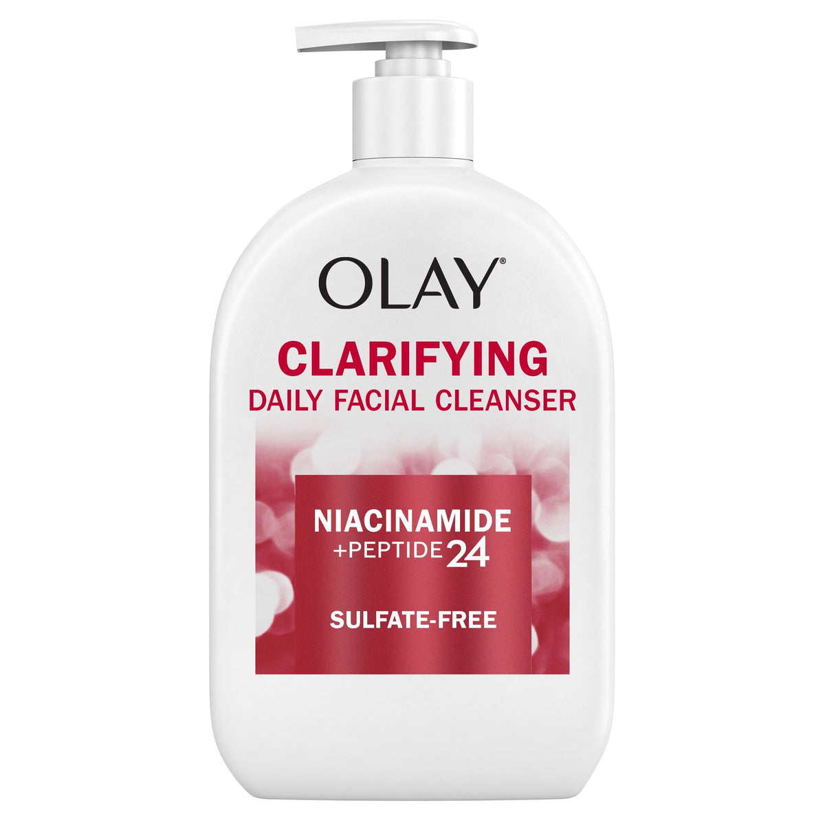 Olay front pump bottle showing packaging and convenience benefit