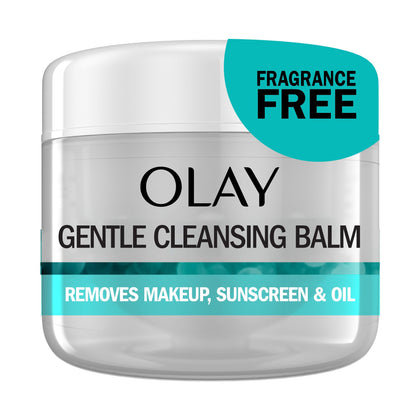 Olay jar front view showing balm packaging and clear label benefit