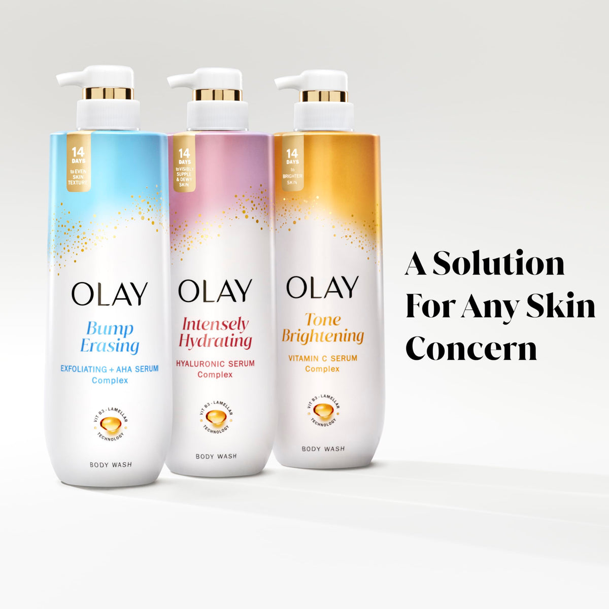Olay hand applying wash on loofah showing gentle cleanse and softening benefit