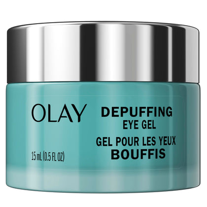 Olay front packaging showing gel eye cream and clear cooling benefit
