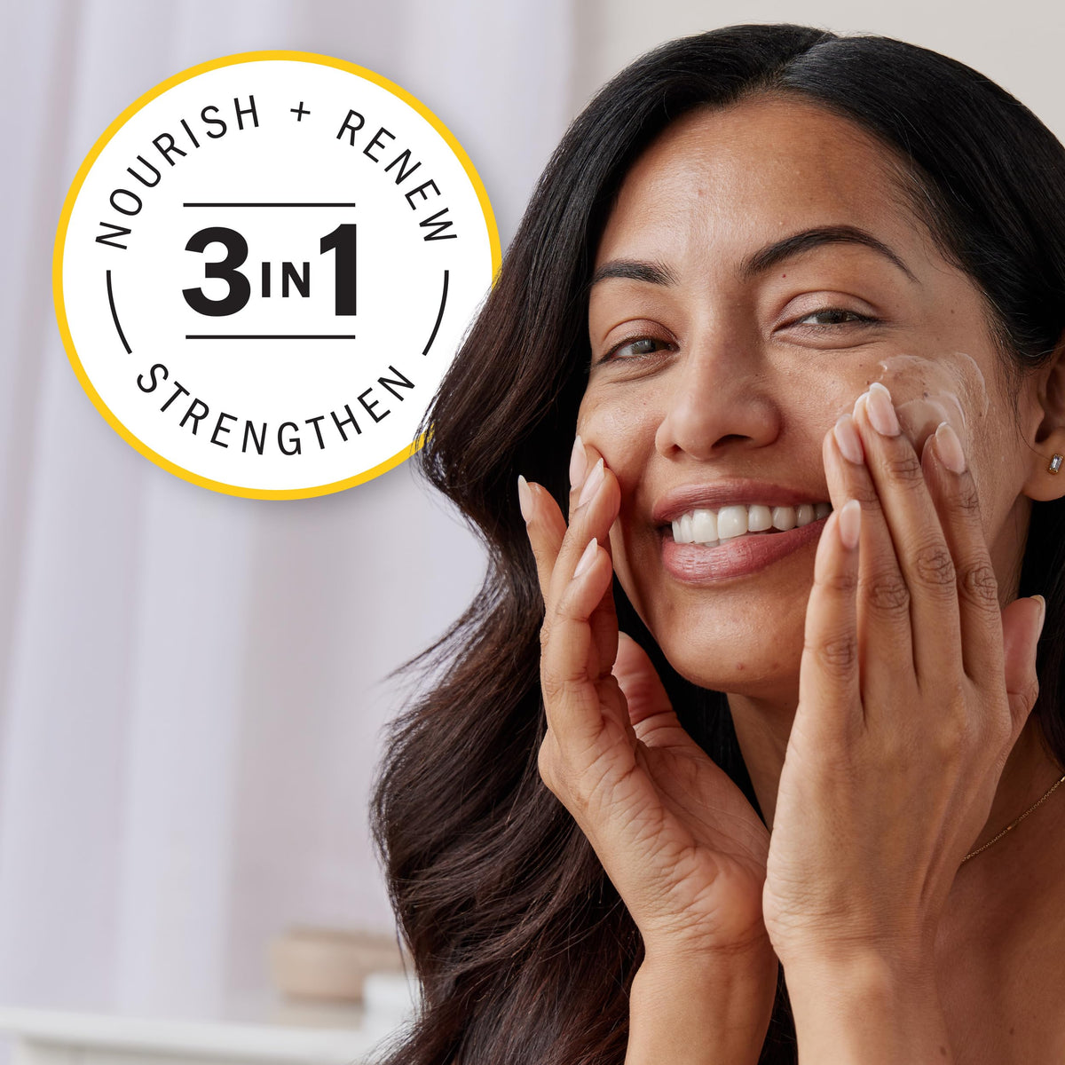 Olay label ingredient highlights listing niacinamide, vitamin E, ceramides