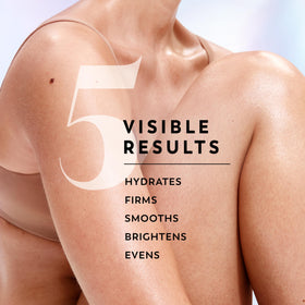 Olay label close-up highlighting key ingredients for brighter skin