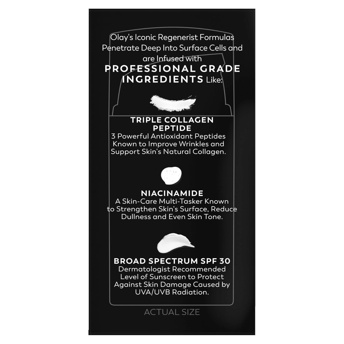 Olay niacinamide ingredient graphic emphasizing skin texture improvement benefit