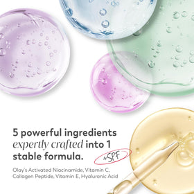 Olay ingredients label close-up listing niacinamide and vitamin C