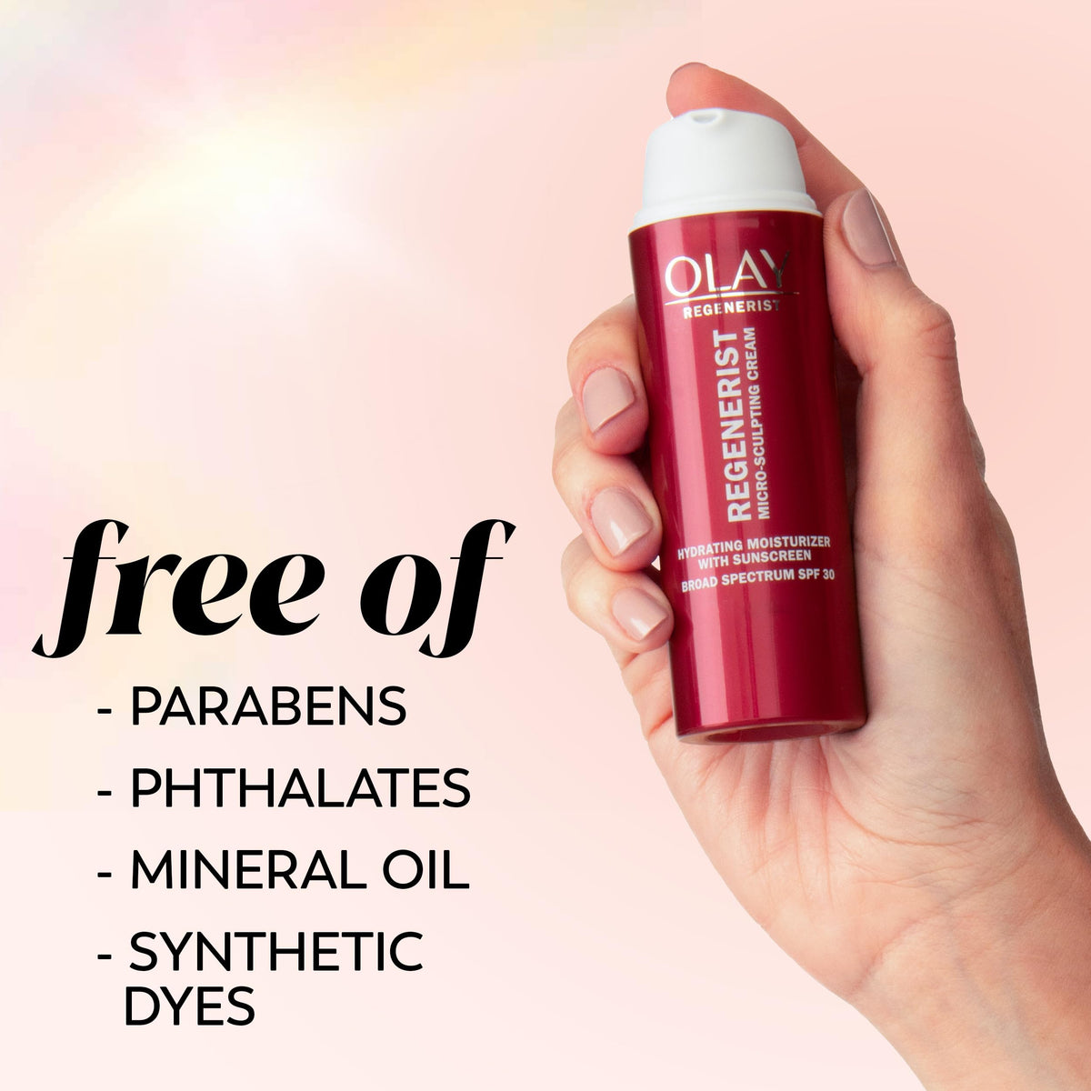 Olay ingredient label with amino-peptides and niacinamide benefits