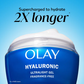 Olay ingredients label highlighting hyaluronic acid, niacinamide, and peptides benefits