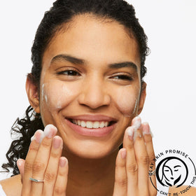 Olay label close-up displaying ingredients and clean formulation benefits