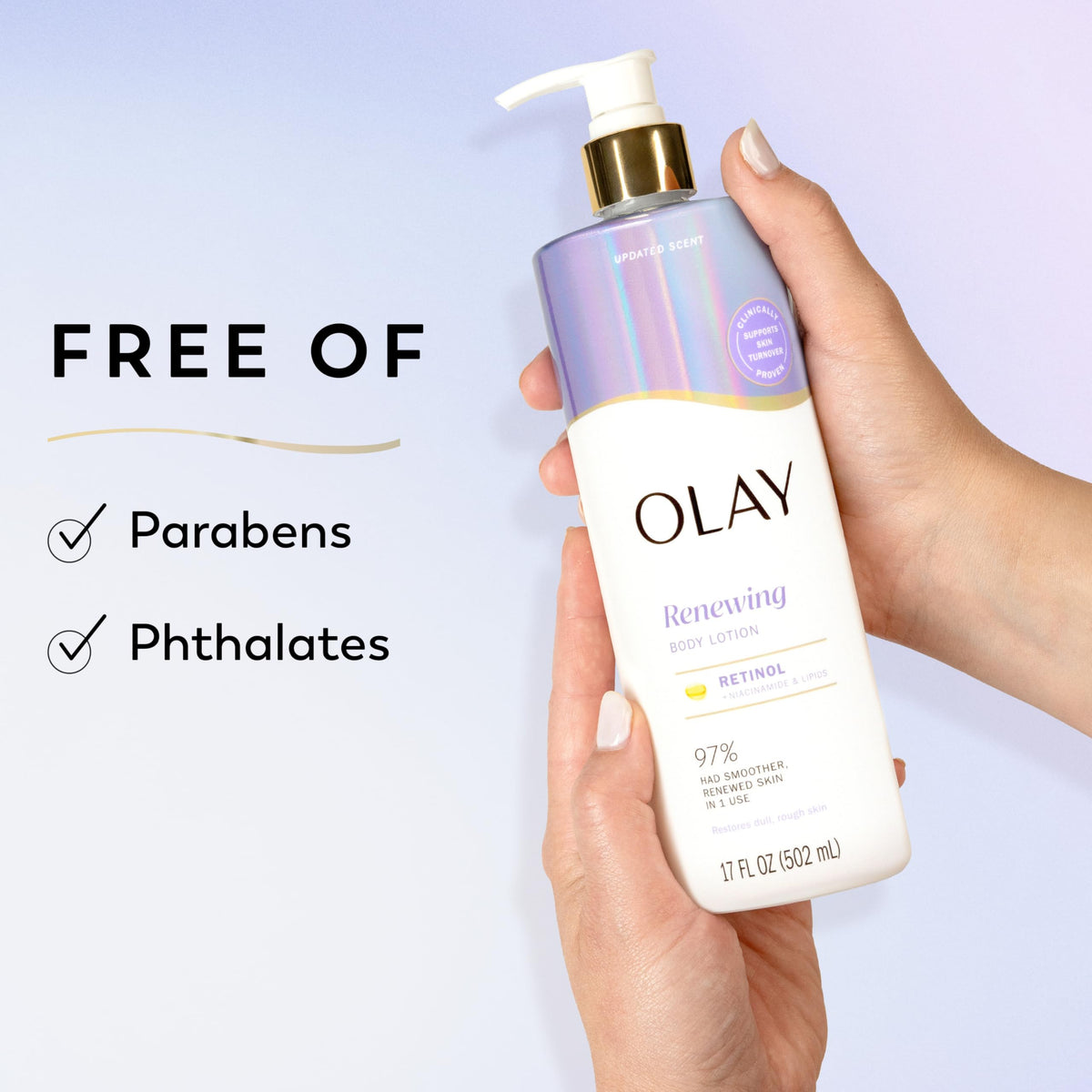 Olay ingredients panel close-up showing retinol and niacinamide benefits