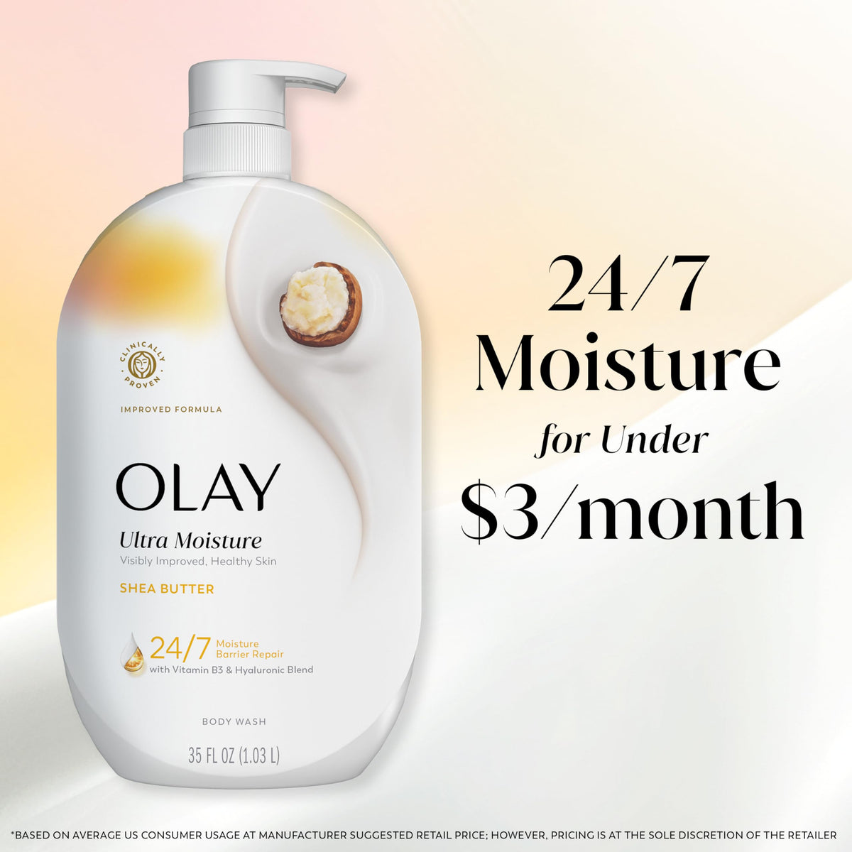 Olay Vitamin B3 and hyaluronic ingredients visualizing hydration support