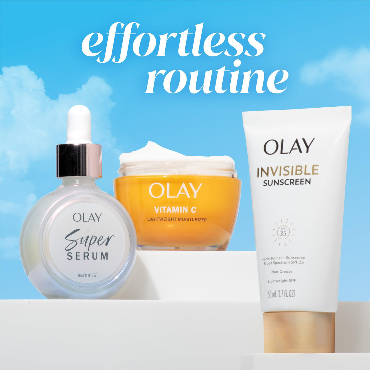Olay 1.7 oz tube next to everyday items showing compact travel benefit