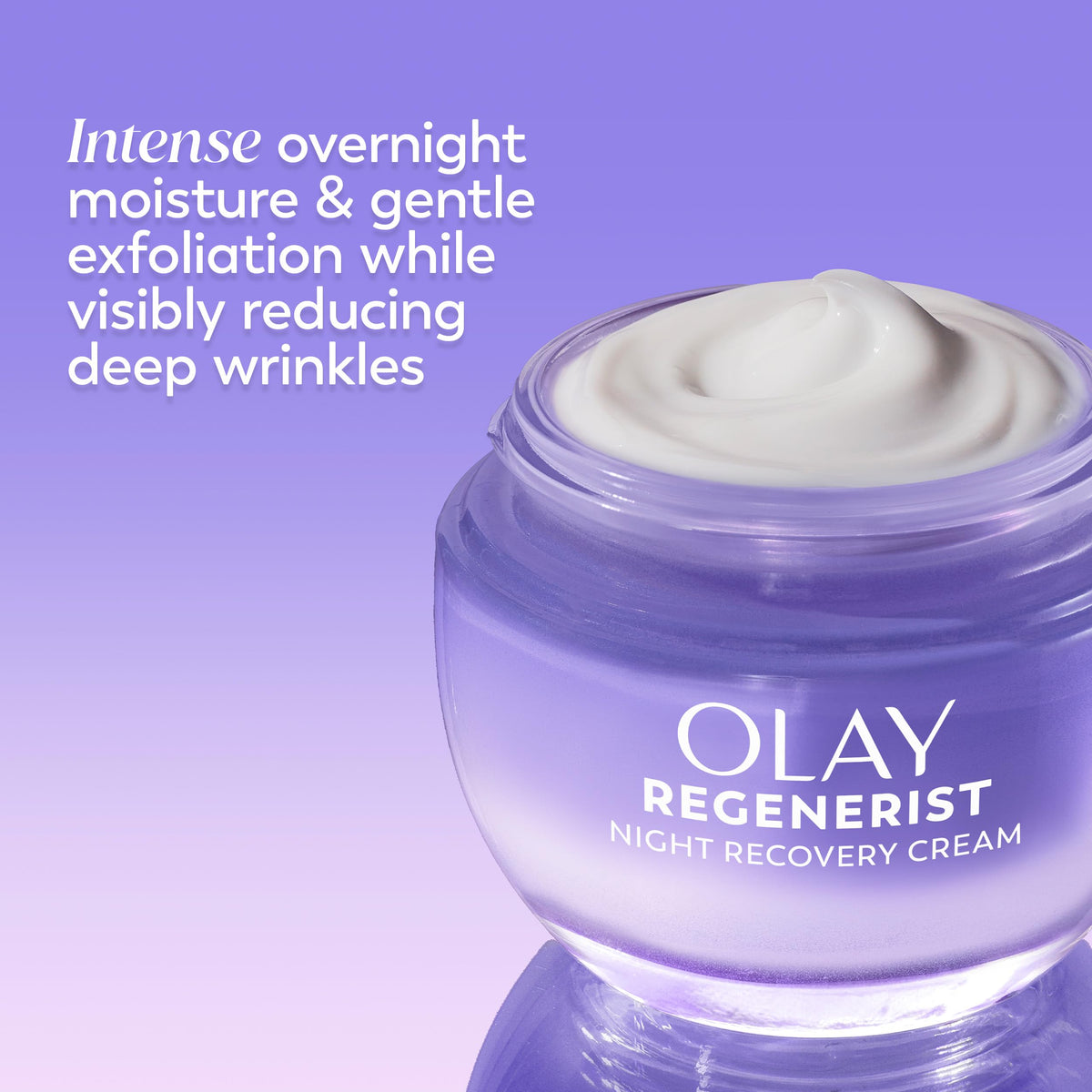 Olay open jar top view showing rich fragrance-free formula