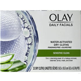 Olay label close-up highlighting fragrance-free aloe ingredients