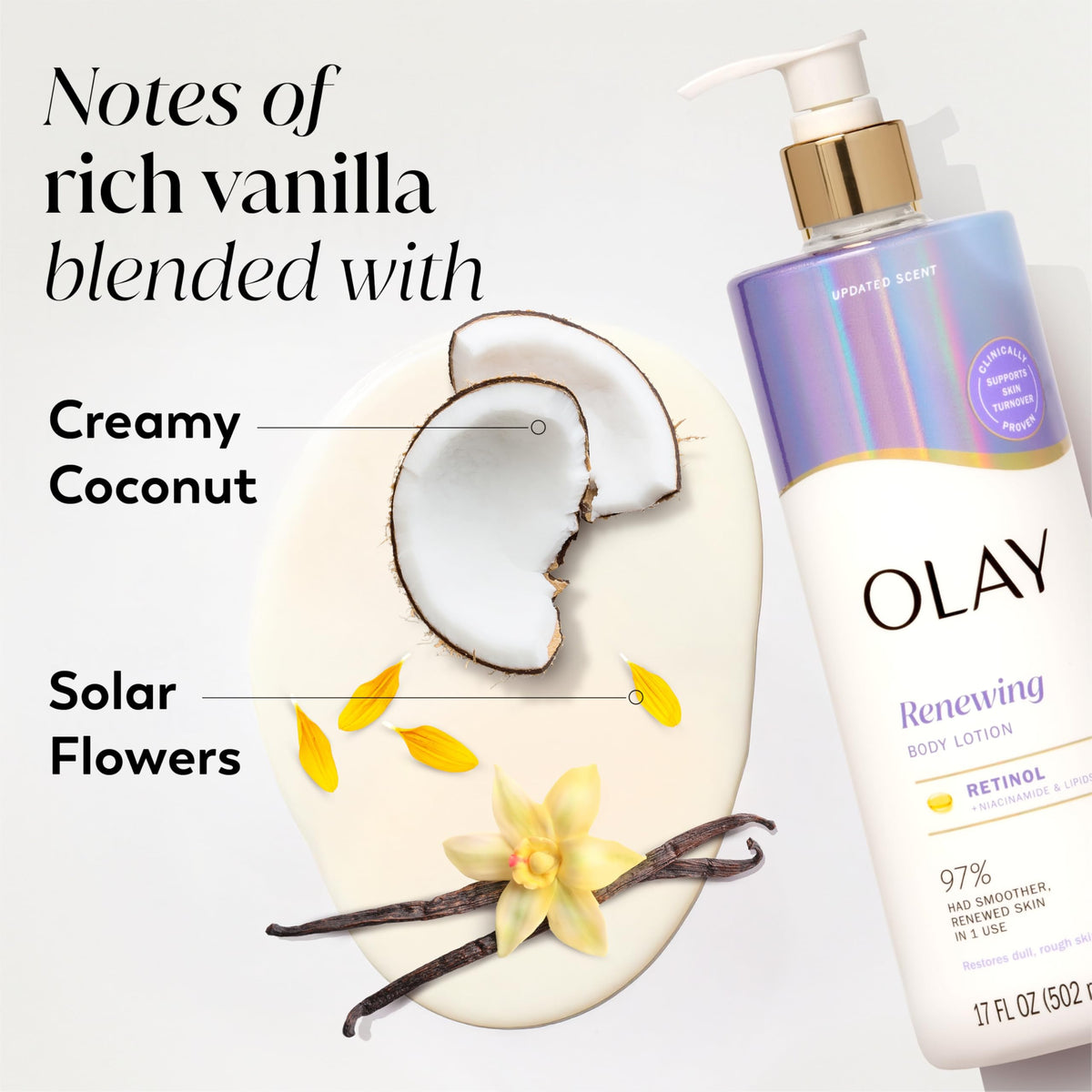 Olay lotion spread on forearm showing visible smoothing benefit