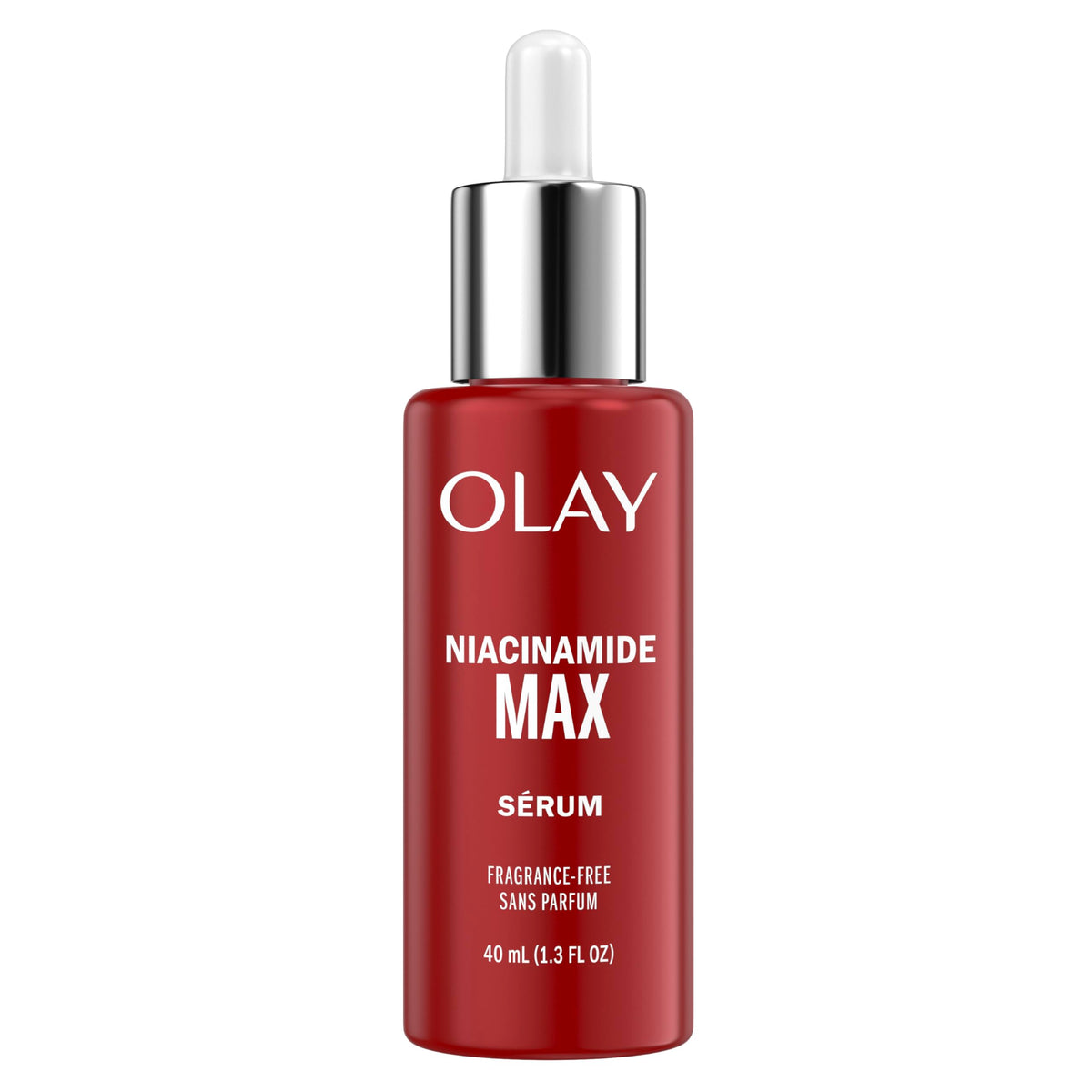Olay bottle front view showing label and sleek packaging for easy identification