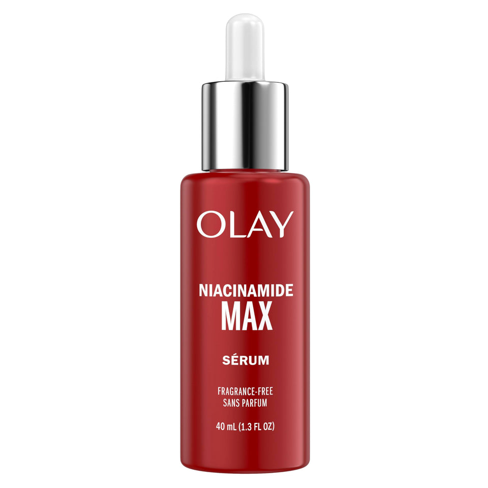 Olay bottle front view showing label and sleek packaging for easy identification