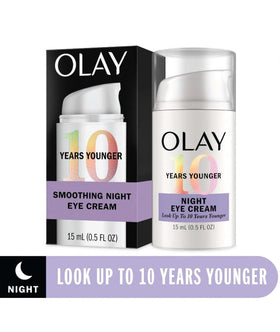 Applying Olay night eye cream to under-eye area for targeted overnight renewal