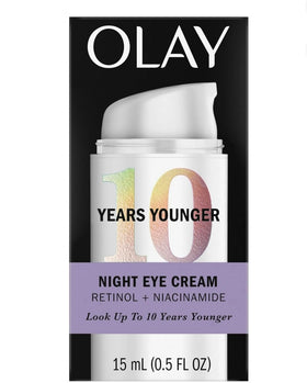 Olay night eye cream jar front view showing clean packaging and restorative benefits