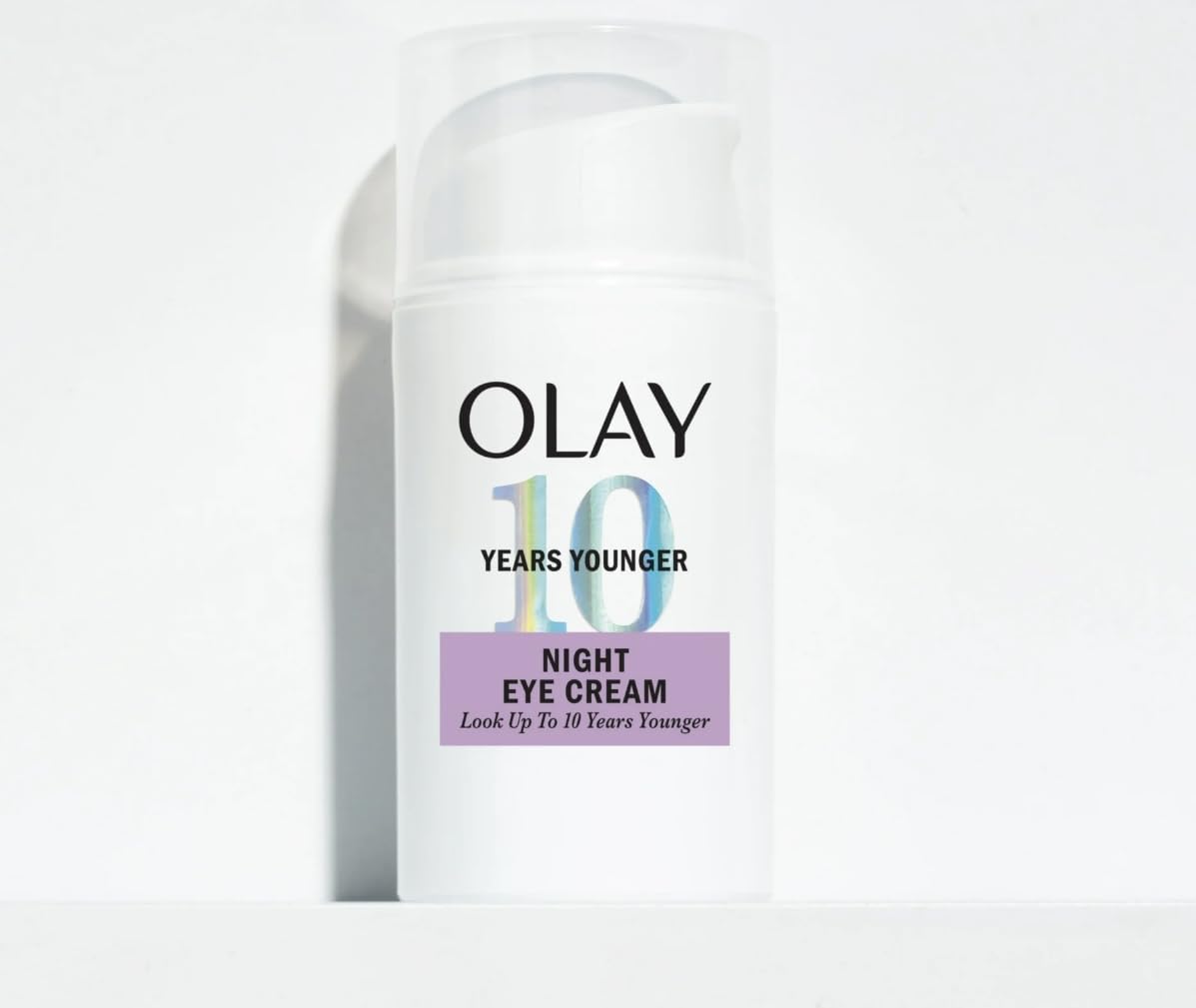 Close-up texture of Olay eye cream demonstrating creamy hydration and smooth finish