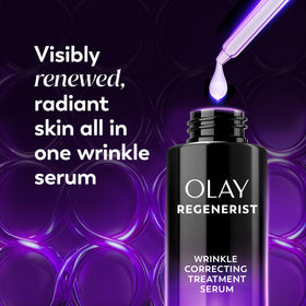 Olay applied at night on model showing easy application and nightly renewal benefit