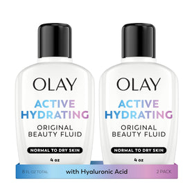 Olay front packaging showing bottle and brand for trusted daily hydration