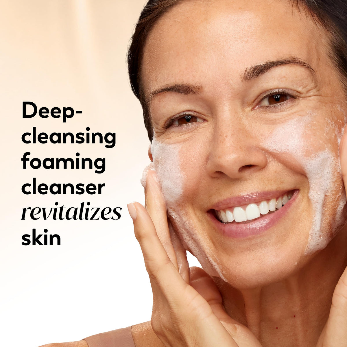 Olay Total Effects pump dispensing foam demonstrating easy use