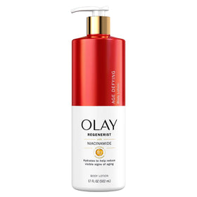 Olay pump dispensing lotion texture demonstrating quick absorbency
