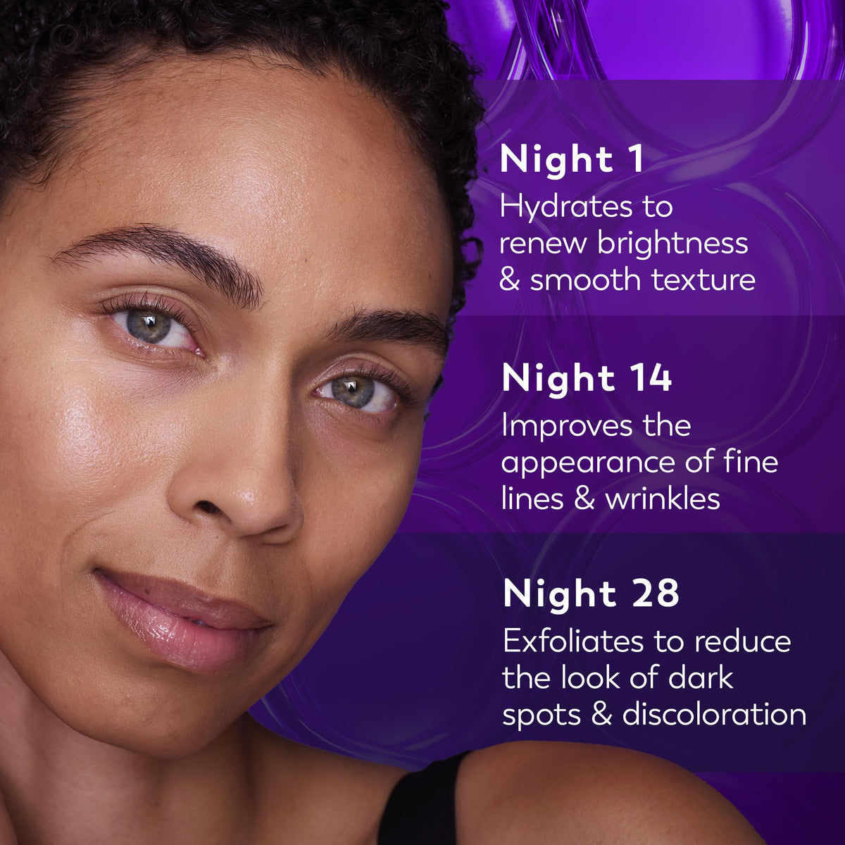 Olay before and after visual indicating improved skin texture and tone