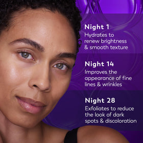 Olay before and after visual indicating improved skin texture and tone
