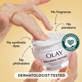 Olay on bedside table in nighttime routine for restorative hydration