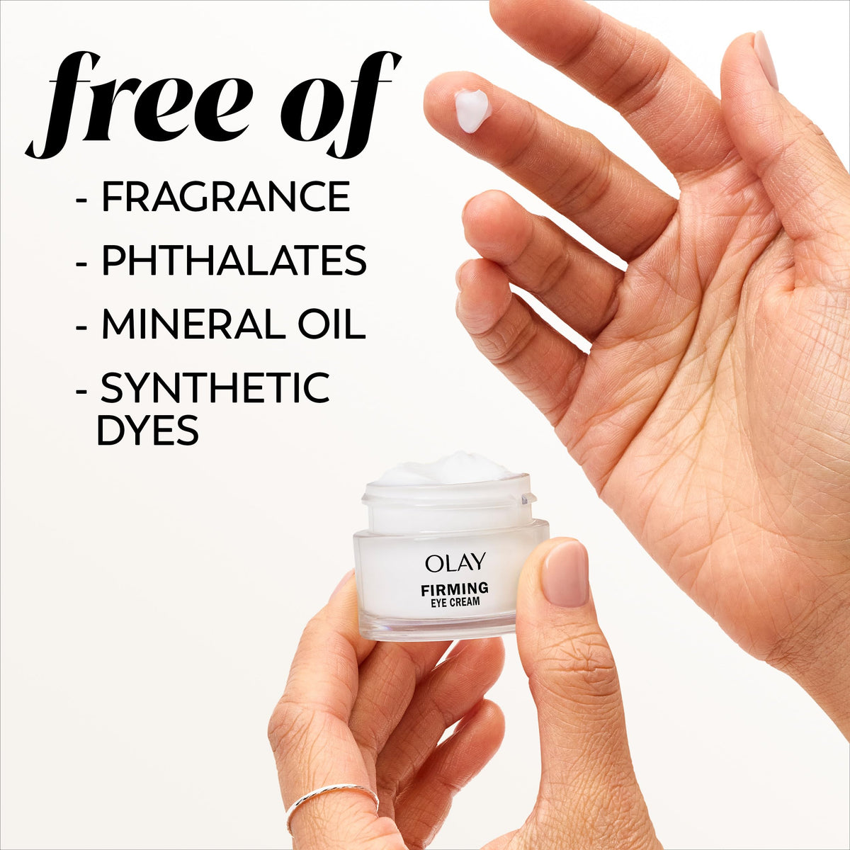 Olay before and after comparison illustrating firmer-looking under-eye