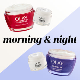 Olay jar on bathroom counter lifestyle shot promoting daily routine use