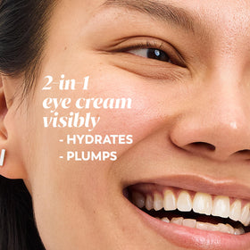 Olay eye cream texture on fingertip highlighting fast absorption benefit