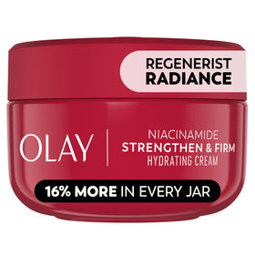 Olay jar front view showing product and brand benefits