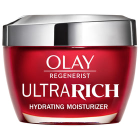 Olay Regenerist front jar showing red cap and rich moisturiser for deep hydration