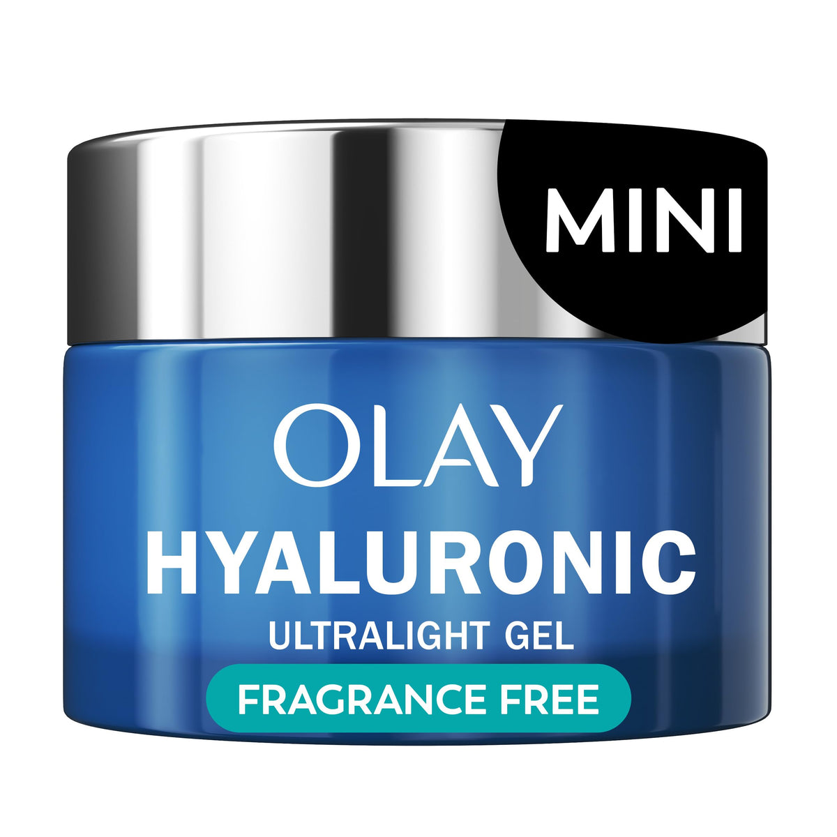 Olay trial jar front view showing compact moisturizer and portability benefits