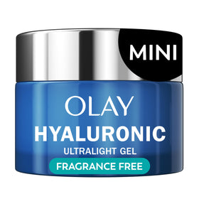 Olay trial jar front view showing compact moisturizer and portability benefits