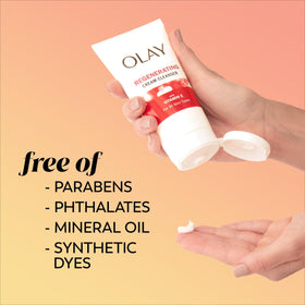 Olay bottle in hand for scale and travel-friendly benefit