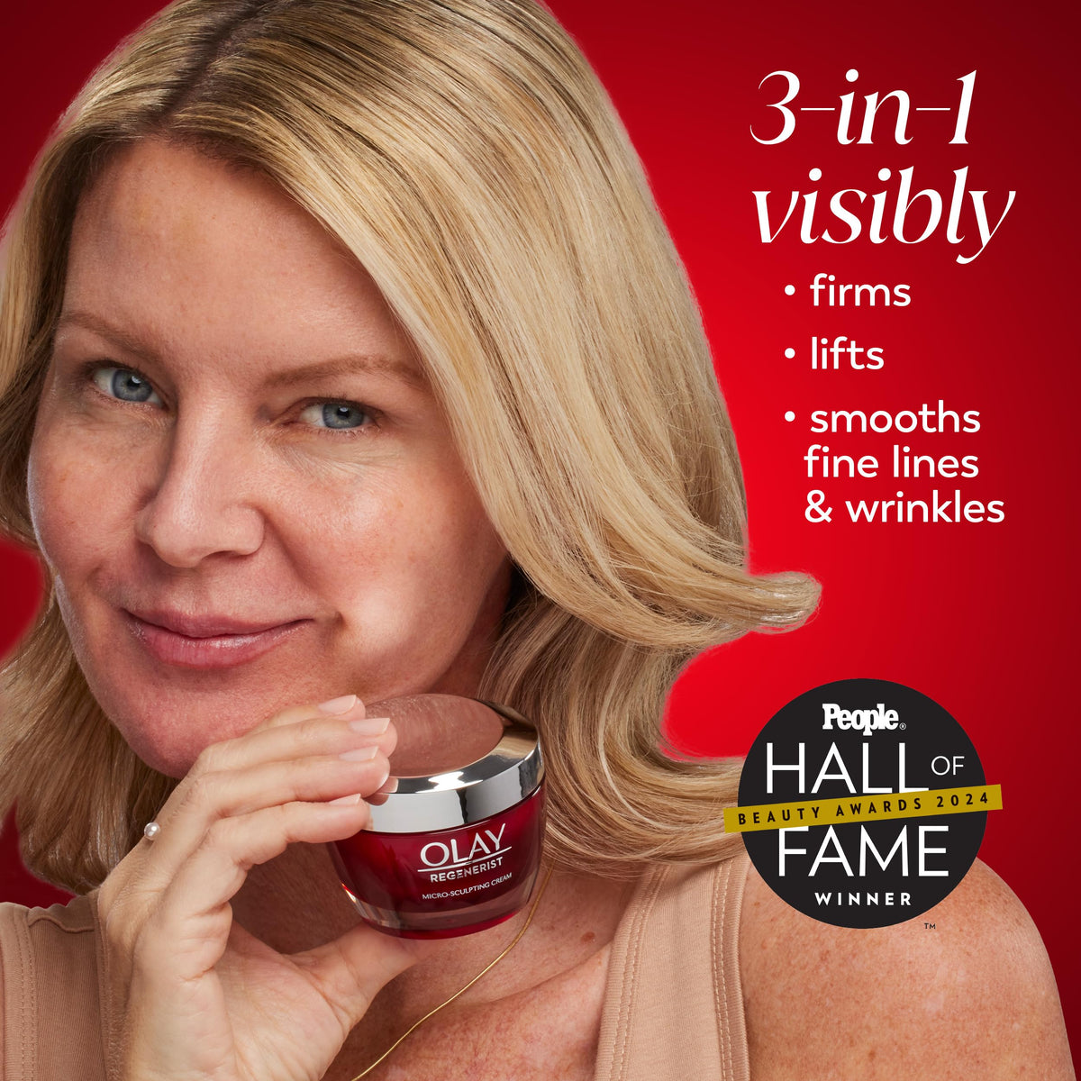 Olay Regenerist ingredient visual emphasizing niacinamide for improved skin tone and renewal