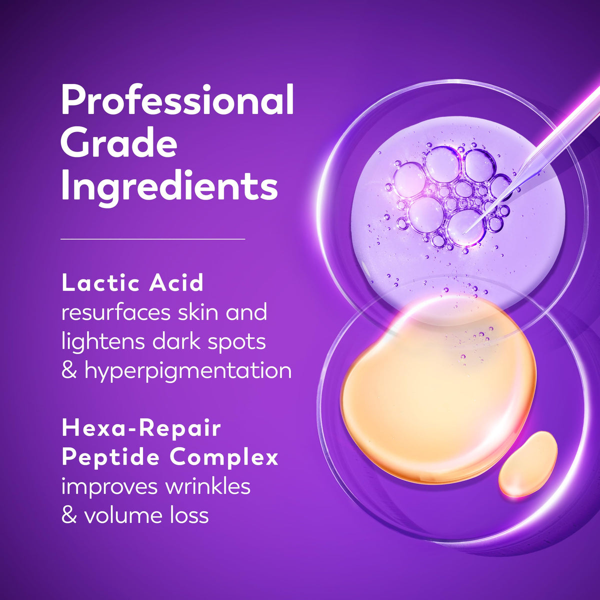 Olay visual of lactic acid and Hexa-Repair peptide to show active ingredients