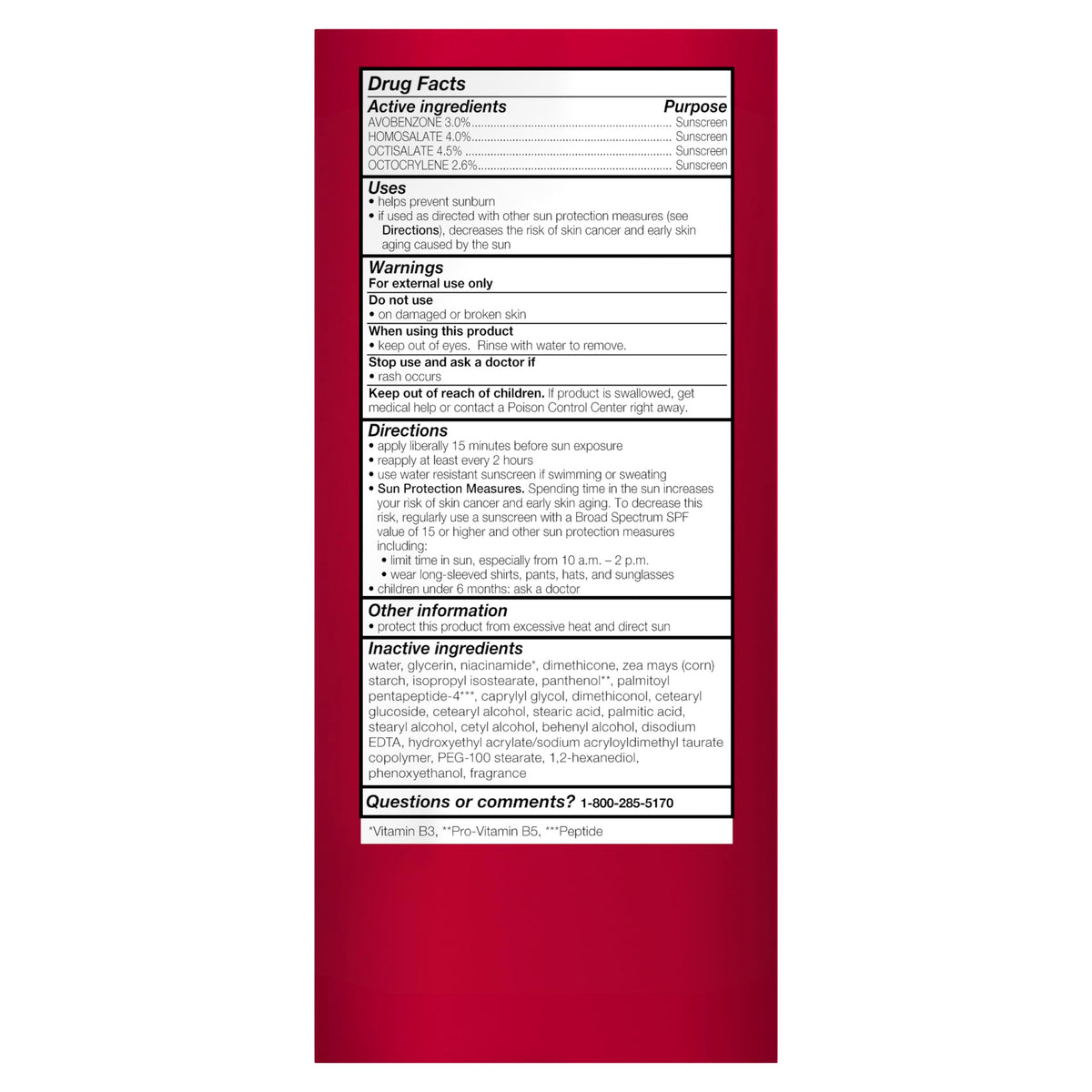 Olay ingredients label closeup highlighting regenerating benefits