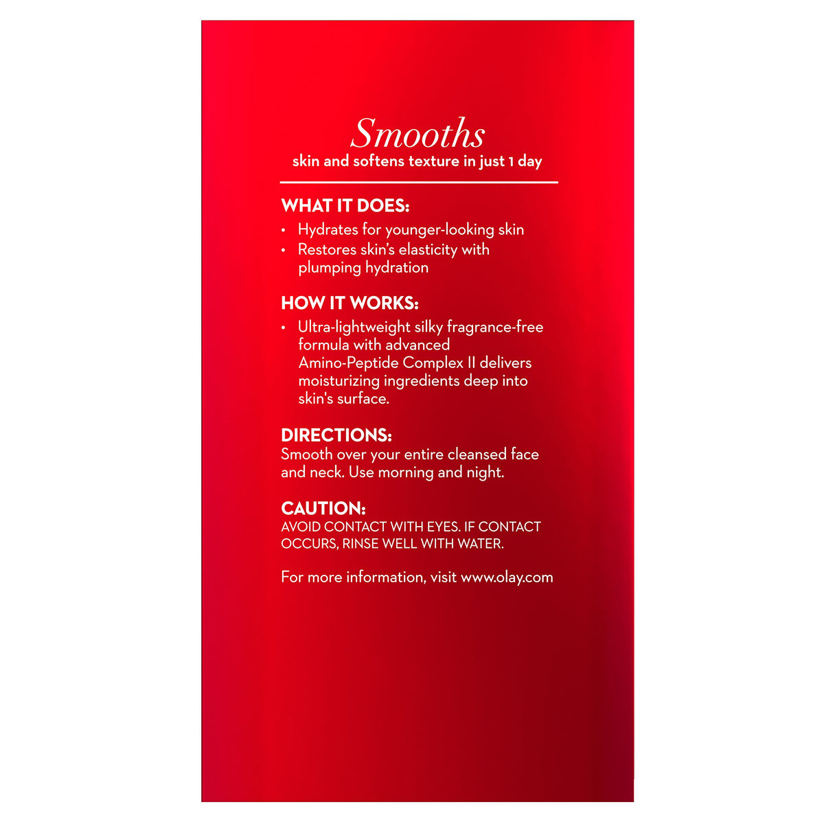 Olay label close-up showing Amino-Peptide Complex II details and benefit