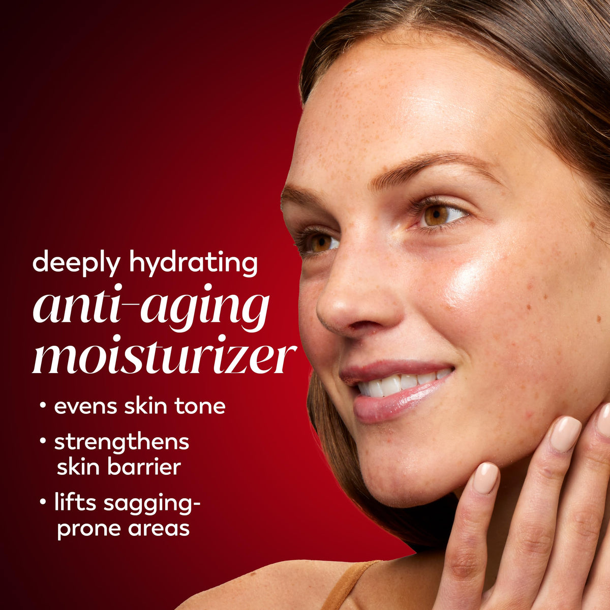 Olay moisturizer being dispensed onto hand for easy application