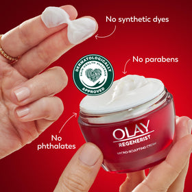 Olay Regenerist label close-up highlighting active ingredients and formulation transparency