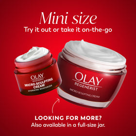 Olay Regenerist open jar texture close-up showing smooth cream that hydrates quickly