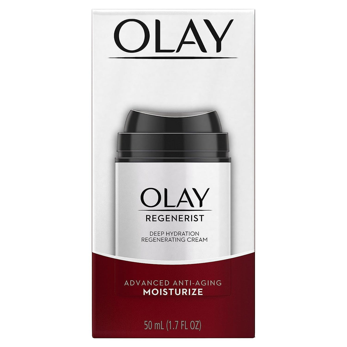 Olay Regenerist open jar close-up of cream texture and quick-absorbing finish