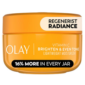 Olay jar front view showing product branding and brightening promise