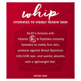 Olay Regenerist Whip label close-up showing Amino-Peptide Complex II benefits