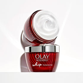 Olay next to foundation illustrating makeup-ready moisturized base